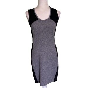 Women's Sporty Colorblock Knit Tank Dress Heather Gray Black Fitted Size XS